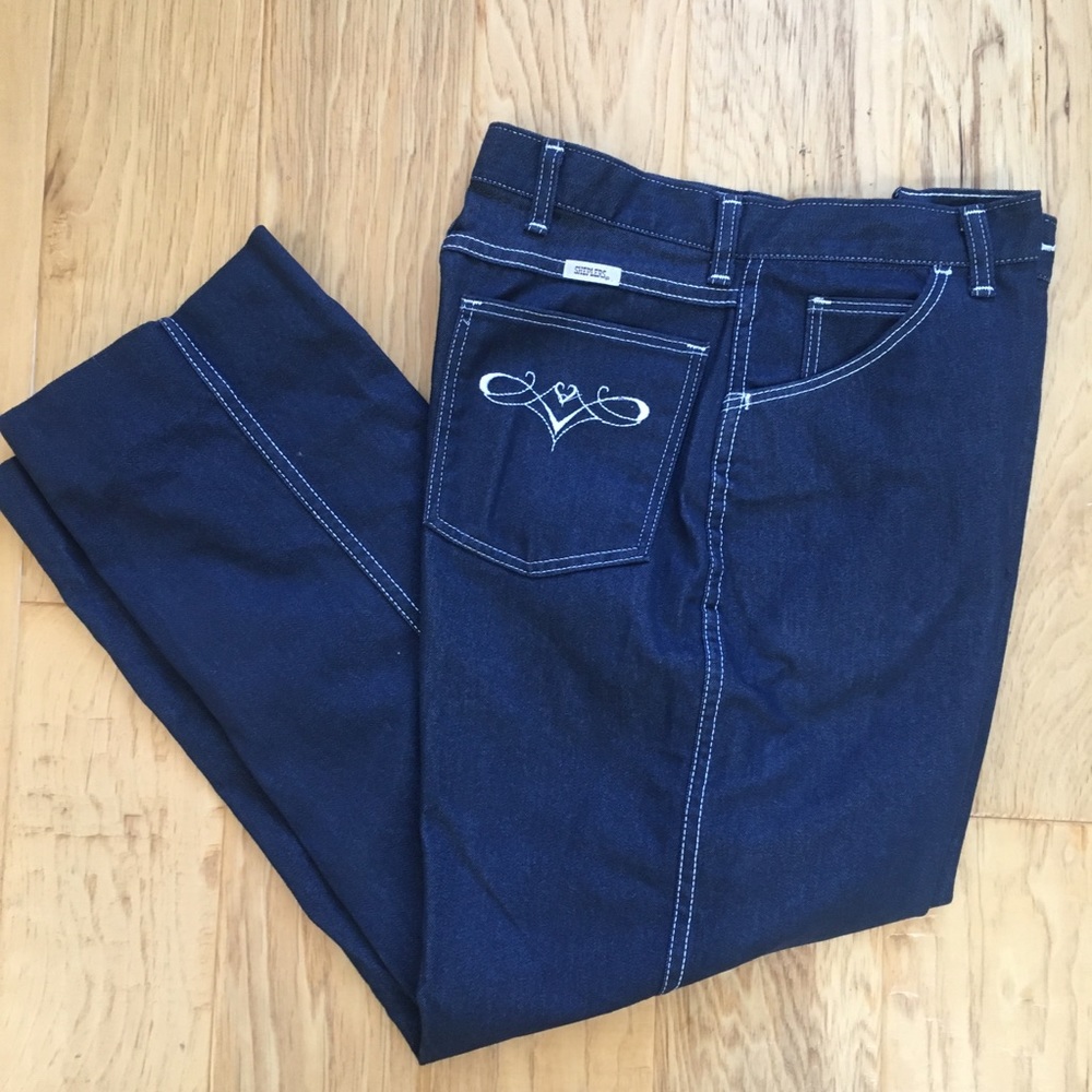 Vintage Sheplers Blue Jeans 16 High Rise Mom Crop Straight USA fits like 12